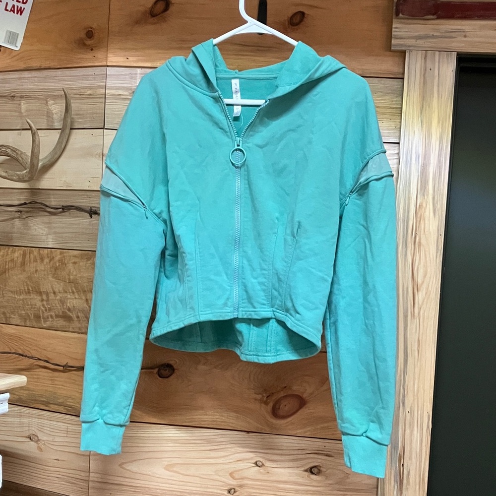 Fabletics Cropped Teal Zip-Up Hoodie